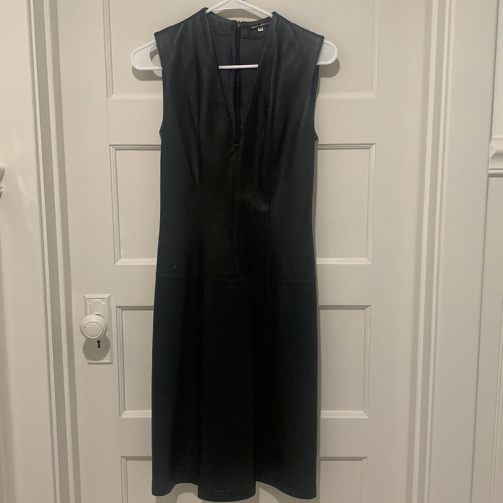 Amaya Arzuaga Leather Dress Women's 38 Black Genuine Lamb Skin Lined 90s Vintage